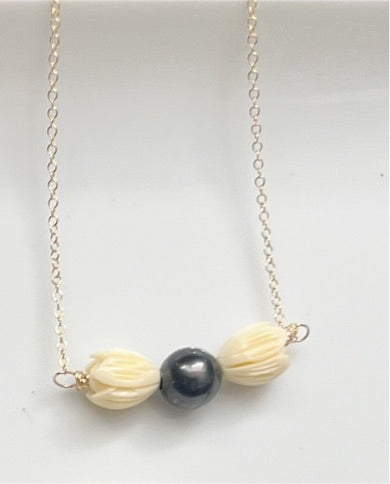 11mm Tahitian Pearl & pikake necklace